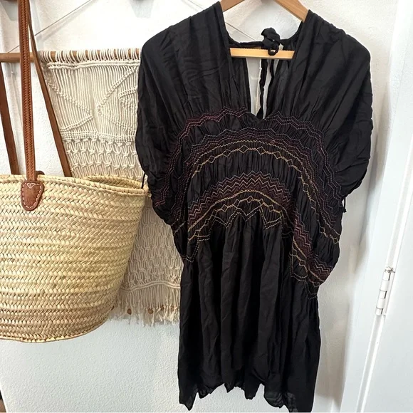Free People | Dresses | Free People Black Dress Rainbow Smocked Bohemian  Boho Hippie Love On The Run | Poshmark